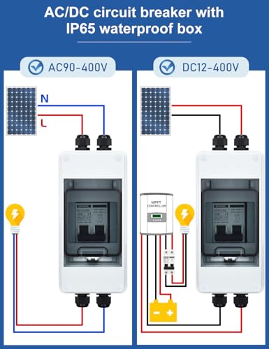 DIHOOL AC DC Circuit Breaker with IP65 Din Box for Solar Systems, 50 Amp 2 Pole 12V-400V, Non Polarized, Solar Panel Disconnect Switch, PV Array Shut Off Isolator - color: 50 Amp UV-Proof