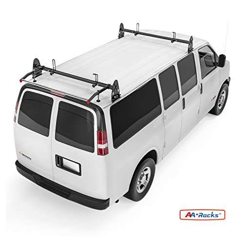 Model RX27 Fullsize Steel Two-Bar Van Ladder Roof Rack with Rear Cargo Roller - Black - color: Black, size: 2 Bars