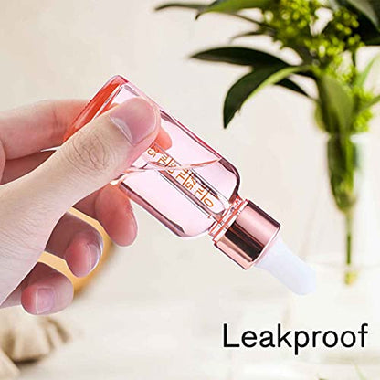 PrettyCare Glass Eye Dropper Bottles 2oz (60ml), 63 Pack Empty Thick Rose Glass Bottles Bulk with Leakproof Caps - With Labels & Funnels for for Storage, Travel,Essential Oils, DIY Serums, Tincture - color: 2oz Rose, style: 63 Pack