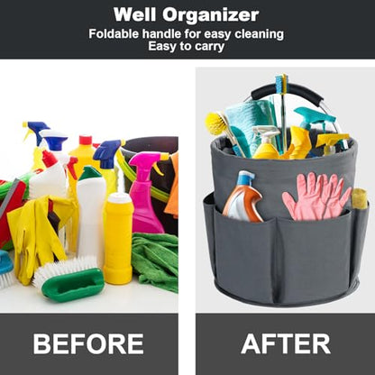 Cleaning Caddy with Handle, Cleaning Supplies Organizer Collapsible Bucket - color: Dark Grey