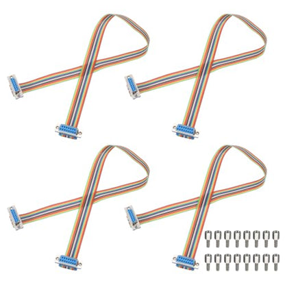 MECCANIXITY 4 Pcs IDC Rainbow Wire Flat Ribbon Cable DB15 Female to DB15 Female 19.7 Inch Length 2.54mm Pitch Breadboard Jumper Wires for Electronic Projects - size: 19.7 Inch, style: DB15 Female to DB15 Female