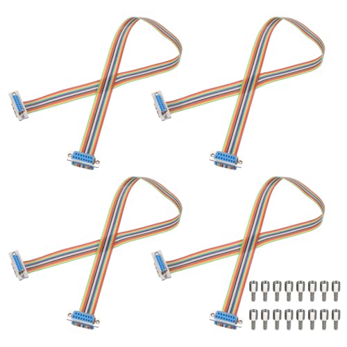 MECCANIXITY 4 Pcs IDC Rainbow Wire Flat Ribbon Cable DB15 Female to DB15 Female 19.7 Inch Length 2.54mm Pitch Breadboard Jumper Wires for Electronic Projects - size: 19.7 Inch, style: DB15 Female to DB15 Female