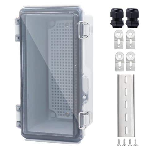 IP67 Waterproof Junction Box, ABS Plastic Electrical Enclosure with Stainless Steel Latch, Hinged Cover Electric Box with Mounting Plate, Wall Brackets & Cable Glands 200x100x110 - color: Clear, size: 7.9"x3.9"x4.3" Standard