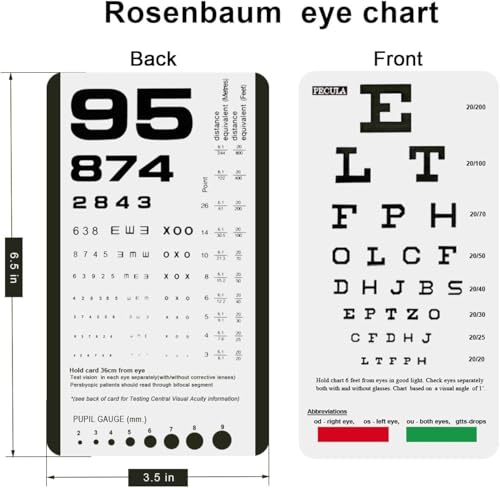 PECULA Eye Chart, Pocket Eye Charts, Snellen and Rosenbaum Pocket Eye Chart for Eye Exams (2 in 1) - color: 1* PECULA