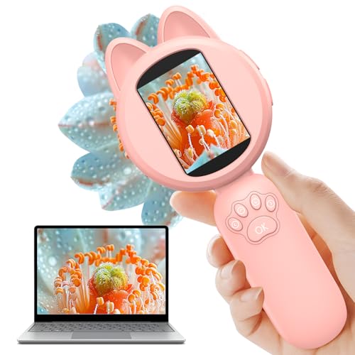 100X Handheld Microscope with 2" LCD Screen, Magnifying Glass for Kids - color: Pink