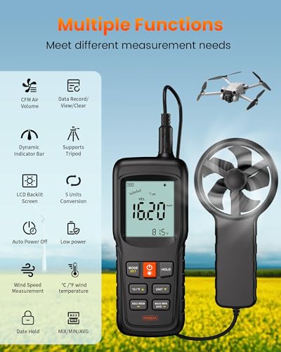 Split Anemometer with Data Storage for HVAC Drone Sailing Hunting - color: Black