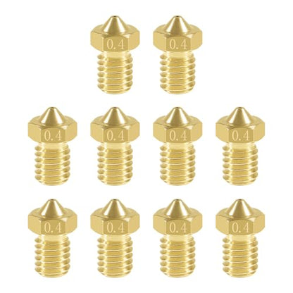 Aokin 10 Pcs Extruder Nozzles 3D Printer Brass Nozzles for E3D V5 V6 0.4mm for 1.75mm Filament 3D Printer - color: 10Pcs 0.4mm nozzles