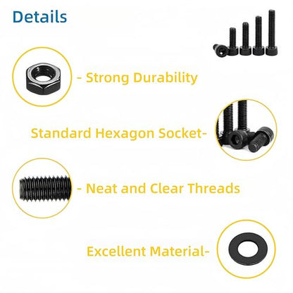 630 Pcs M3 Screws Assortment Kit, M3x6mm/8mm/10mm/12mm/16mm/20mm/25mm/30mm, Metric Hex Socket Head Cap Screws Nuts Washers Kit with Wrench, Black Zinc Plated - size: M3 630Pcs 6mm-30mm