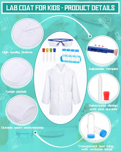 Unittype 6 Set 66 Pcs Kids Lab Coats with Goggles Test Tubes White, S - size: Small