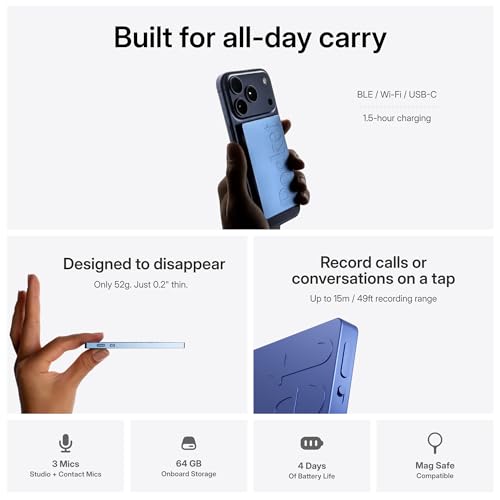 Pocket AI Voice Recorder, Auto Transcription, AI Note Taker, Sierra Blue - color: Sierra Blue