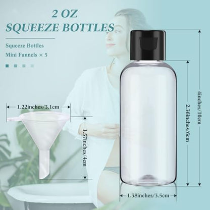 Mifoci 100 Pcs Small Plastic Bottles with Caps 2 oz Clear Empty Squeeze Bottle with Flip Cap Small Refillable Transparent Travel Dispenser Container for Shampoo Lotion Conditioner Liquid Soap