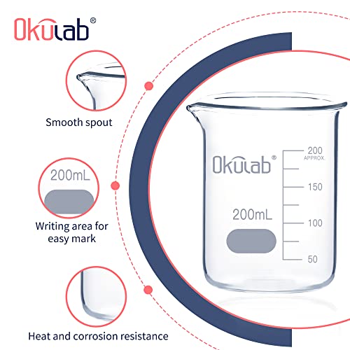 Glass Beaker, Graduated 3.3 Borosilicate Glass Beaker Set, 12pcs of 200ml Low Form Beakersfor Lab, Classroom, Craft, Kitchen,BKLG200A12 - style: Vol.200ml, Case of 12