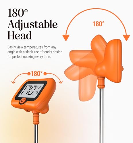 Digital Candy Thermometer with Pot Clip, 10" Long Stainless Steel Probe, Instant Read Kitchen Thermometer for Cooking, Baking, and Candy Making - color: Orange