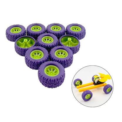 10PCS Toy Wheel Model Car Rubber Tire Wheel with 5PCS Shaft Round Rod Axles for RC Car Truck Robot DIY Model Building Parts (2x29mm Purple) - style: 2x29mm Purple