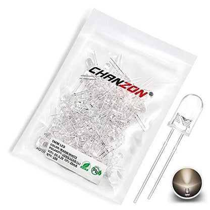 CHANZON 100 pcs 5mm Warm White LED Diode Lights(DC 3V 20mA) - color: K) Warm White, size: 5mm Round Top