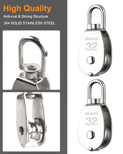 10 Pcs M32 Single Pulley Block, 304 Stainless Steel Swivel Pulley - style: 10*M32 Pulley