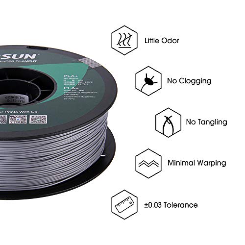 eSUN PLA PRO (PLA+) 3D Printer Filament, Dimensional Accuracy +/- 0.03mm, 1kg, Plastic Spool, 1.75mm, Silver, (Pantone 423C) - color: Silver