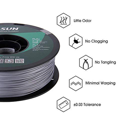 eSUN PLA PRO (PLA+) 3D Printer Filament, Dimensional Accuracy +/- 0.03mm, 1kg, Plastic Spool, 1.75mm, Silver, (Pantone 423C) - color: Silver