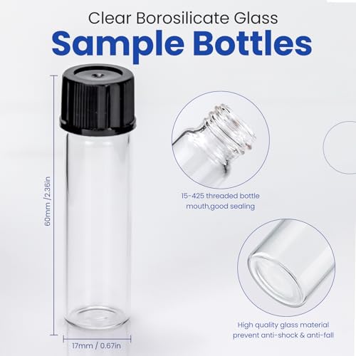 144PCS 2 Dram Clear Borosilicate Glass Liquid Sample Vials with Screw Caps - size: 2 dram