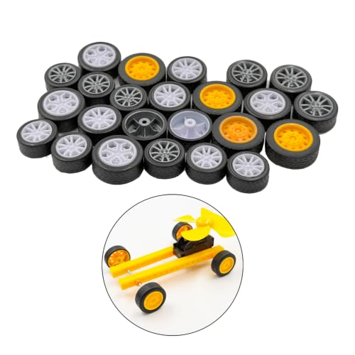 24PCS Small Toy Car Wheel 2mm Dia Shaft Model Car Rubber Tire Wheel with 12PCS Round Shaft Axles for for DIY Model Car Truck Robot Boat Helicopter Replacement Parts (Mix Color 1)