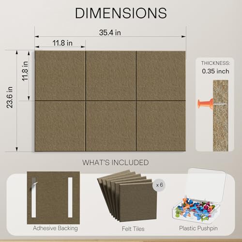MaxGear Felt Bulletin Board 36" x 24", Espresso Felt Wall Tiles Push Pins - color: Espresso, size: 36" x 24"