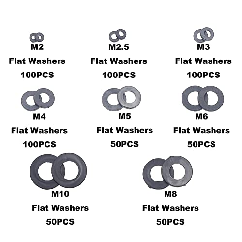 600PCS Metric M2-M10 Black Nylon Flat Washers Spacers Kit - color: Black