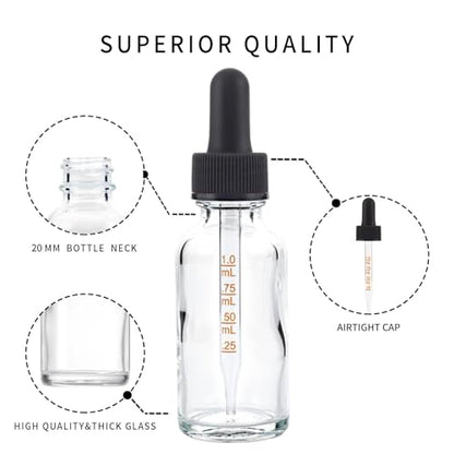 1oz 30ml Clear Glass Bottles with Graduated Dropper, 3 Pack
