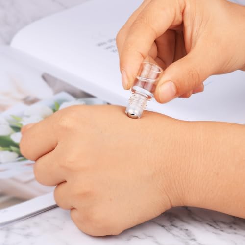 Wresty 25 Pcs Clear Glass Mini Roll On Bottles Empty Essential Oil Roller Ball Bottles Perfume Lip Blam Cosmetic Sample Vials Roller Glass Bottles Container With Black Cap (3ml) - size: 3ml