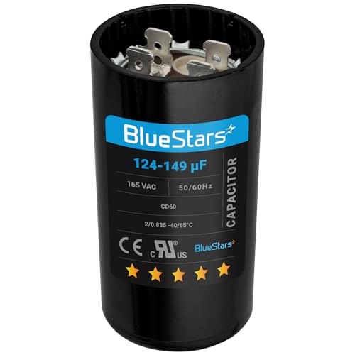 [2025 Upgraded] BlueStars 124-149 uf/MFD 165VAC Round Run Start Capacitor Replacement Part - Exact Fit for AC Motor Run or Fan Start and Cool or Heat Pump Air Conditioner - size: 124-149 MFD 165 VAC