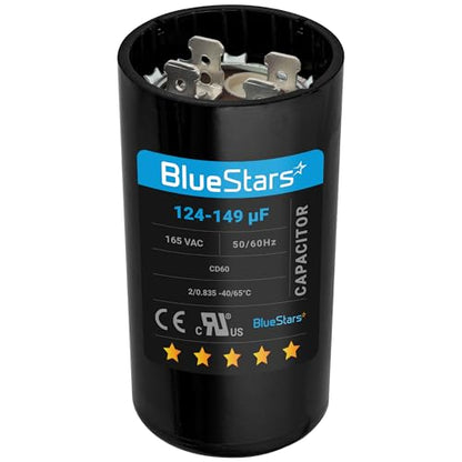[2025 Upgraded] BlueStars 124-149 uf/MFD 165VAC Round Run Start Capacitor Replacement Part - Exact Fit for AC Motor Run or Fan Start and Cool or Heat Pump Air Conditioner - size: 124-149 MFD 165 VAC