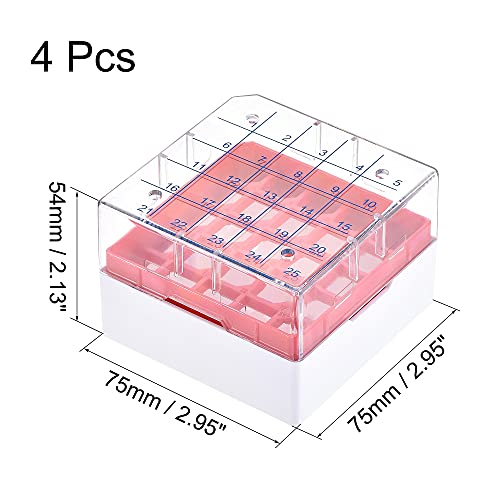 uxcell Centrifuge Tube Freezer Storage Box 25 Places Waterproof Polypropylene Cryogenic Holder Rack for 1.8/2ml Microcentrifuge Tubes Vials Samples, Red Pack of 4 - color: Red