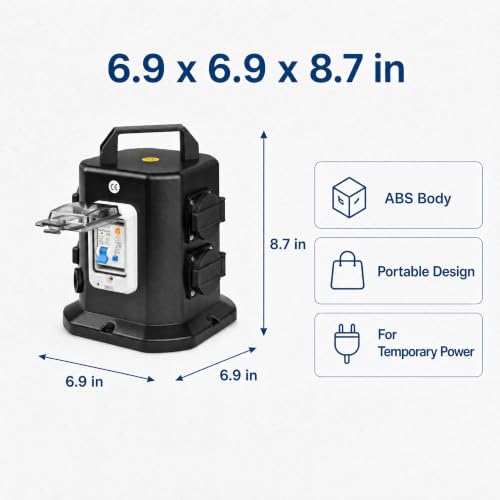 Power Distribution Box, Portable 125V Breaker Box with 6 x NEMA 5-20 Outlet, IP65 Weatherproof Temporary Power Outlet Box for Construction Sites, Factories and Workshops