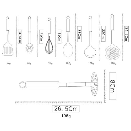 Berglander Cooking Utensil Set 8 Piece, Stainless Steel Kitchen Tool Set with Stand,Cooking Utensils, Slotted Tuner, Ladle, Skimmer, Serving Spoon, Pasta Server,Potato Maseher, Egg Whisk. （8 Pieces） - color: 8 Pieces