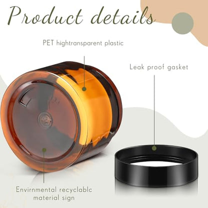 Patelai 4 Pcs Plastic Jars with Lids, Amber, 2 oz, Wide Mouth - color: Amber, size: 2 oz