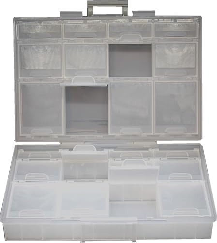 AideTek 2 units Half Transparent Multi-Purpose 24 Compartments Clear Organizer Case BOX-ALL-24 for sorted parts 3 sizes 24 compartments with lid - style: 2BOXALL24