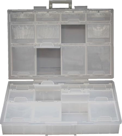 AideTek 2 units Half Transparent Multi-Purpose 24 Compartments Clear Organizer Case BOX-ALL-24 for sorted parts 3 sizes 24 compartments with lid - style: 2BOXALL24