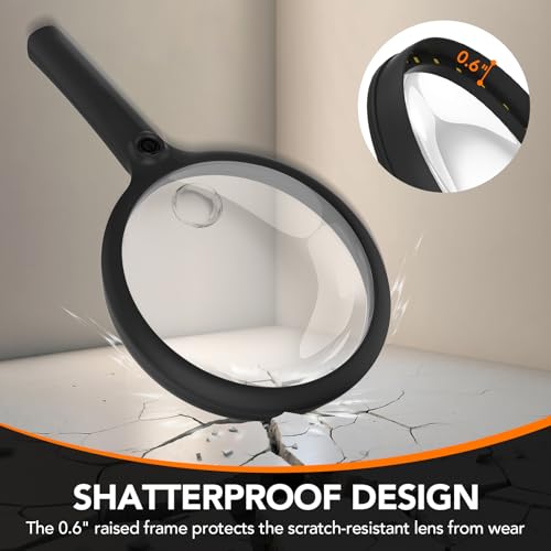 2000mah Rechargeable Handheld Magnifying Glass with 24 LED Lights, 5X 10x Reading Magnifier Large 5 inch Lens, 3 Light Modes for Seniors Reading, Inspection (Black) - color: Black