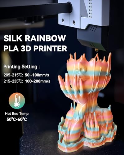 SUNLU Silk Rainbow PLA Filament, Multicolor Silk 3D Printer Filament 1.75mm +/- 0.02mm, Fast Color Change Each 8 Meters, 330 Meters, 1kg/2.2lbs, Silk Rainbow 05(Pale Green-Orange-Light Pink-Yellow) - color: Silk Rainbow 05