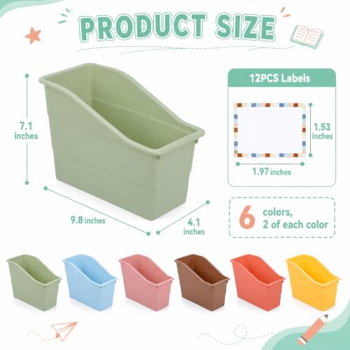 12 Pack Book Bins for Classroom with Labels, Blue Brown - color: Blue brown