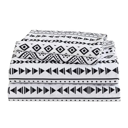 CozySmile Boho Printed Sheet Set Queen Size 4 Piece,Soft & Breathable Bedding Deep Pocket 16" Cooling Wrinkle Free Comforter Bed Set Western Sheets Geometric(Queen, Black White Geometric) - color: B-black White Geometric, size: Queen