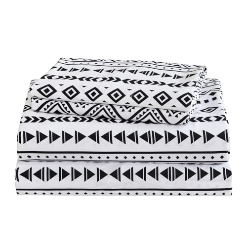 CozySmile King Size Sheet Set 4 Piece,Soft & Breathable Bedding Deep Pocket 16" Cooling Wrinkle Free Comforter Bed Set Western Sheets Geometric(King, Black White Geometric) - color: B-black White Geometric, size: King