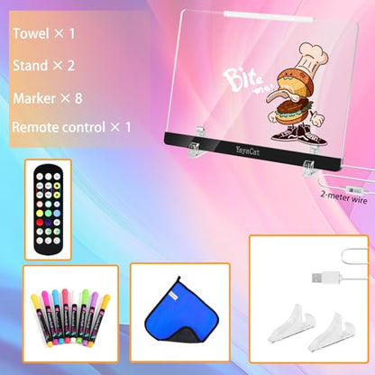 LED Acrylic Led Note Board with Unlimited Colors,Amazing Dreamy Rainbow Light,Voice-Sensing Smart System,App & Remote Control,Glowing Desktop Drawing Note Board,Extra-Thick 0.16X12X8.5 in