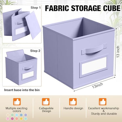10 Pack Fabric Storage Cubes with Label 13" Collapsible Cube Bins, Macaroon - color: Macaroon, size: 13 Inch