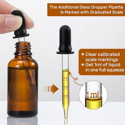 4 Pack, 2 oz Dropper Bottles with 2pcs Glass Pipettes(1ml) - Essential Oils Bottles for Health, Personal Care & Beauty - 60ml Thick Dark Amber Glass Tincture Bottle with Eye Droppers, Leakproof - color: Amber with Eye Droppers and 2 Graduated Droppers
