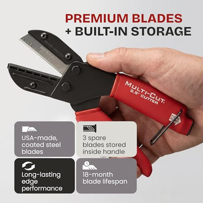 Ronan Multi-Cut Industrial Cutter – Heavy-Duty Blade for Plastic, Rubber, Wood, Leather & More – Replaceable Blades, Safety Lock, Ergonomic Grip, 3 Extra Blades Included (Pack of 2) - size: 2.5 inches (Pack of 2)