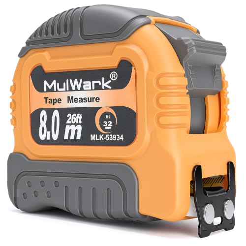 MulWark Wide Tape Measure 25 ft, Double Secure Blade Lock Tape Measure Retractable with Stop Button, Both-Side Metal Blade, Magnetic Hook for Construction, Carpenter, Architect, Woodworking - color: Yellow-Grey, size: 25 ft