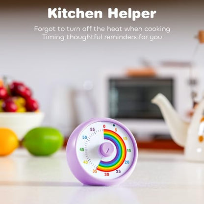 Visual Timer for Kids, 60-Minute Countdown for Classroom Office Kitchen, Desk Timer Kids Time Management Tools with Silent Operation, Pomodoro Timer Rainbow Pattern Purple - color: Purple
