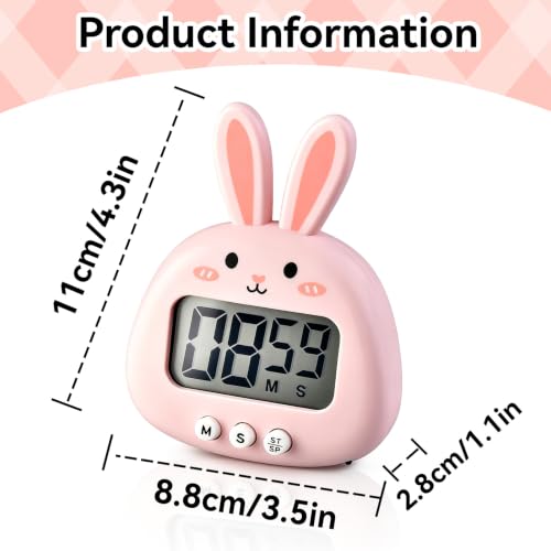 Cute Digital Desk Timer, Cute Digital Kitchen Timer Digital Magnetic Digital Cooking Timer LCD Large Screen Visual Clock Hangable Alarm Clock with Stand for Family School Office - color: Pink