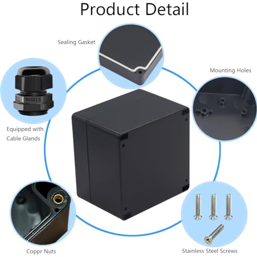Junction Box IP65 Waterproof ABS Plastic Electrical Project Case Power Junction Boxes, Project Box with 4 PCS M16 Cable Glands 4.72x4.72x3.54 inch (120 x 120 x 90 mm) - color: Black, size: 4.72"x4.72"x3.54"