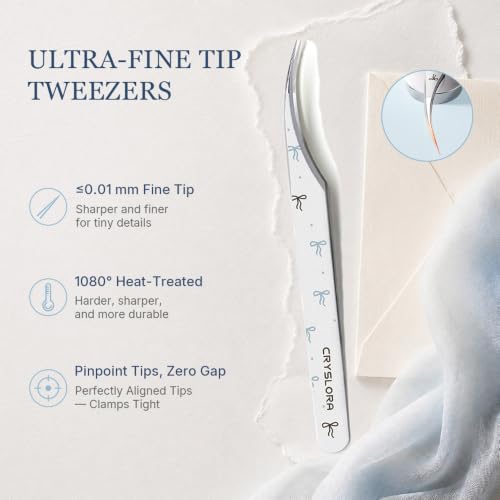 Cryslora Craft Tweezers, Precision Tweezers with Pouch for Stickers 2 Pcs - color: Silver